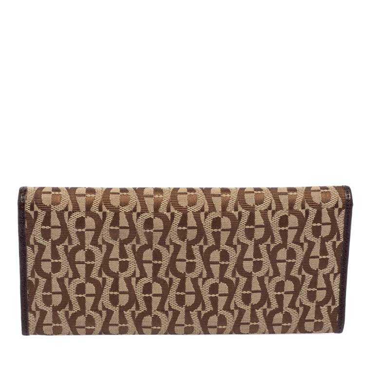 Pre Owned Aigner Beige/Brown Signature Canvas and Leather Flap Continental Wallet