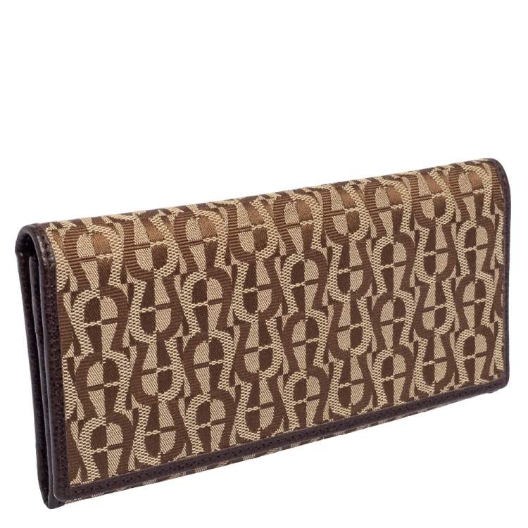 Pre Owned Aigner Beige/Brown Signature Canvas and Leather Flap Continental Wallet