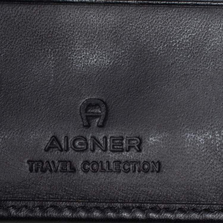 Pre Owned Aigner Black Canvas and Leather Trim Trifold Wallet