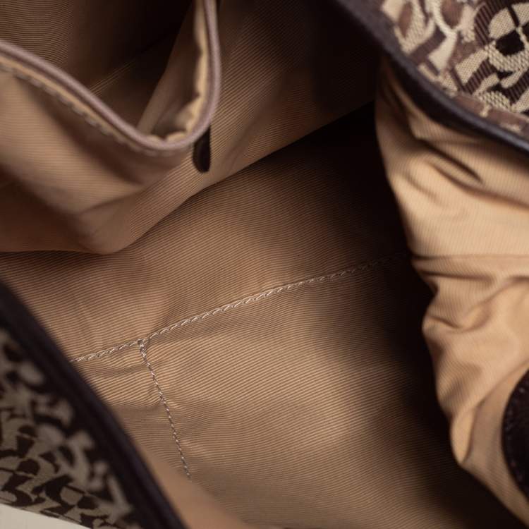 Pre Owned Aigner Dark Brown/Beige Signature Canvas and Leather Hobo