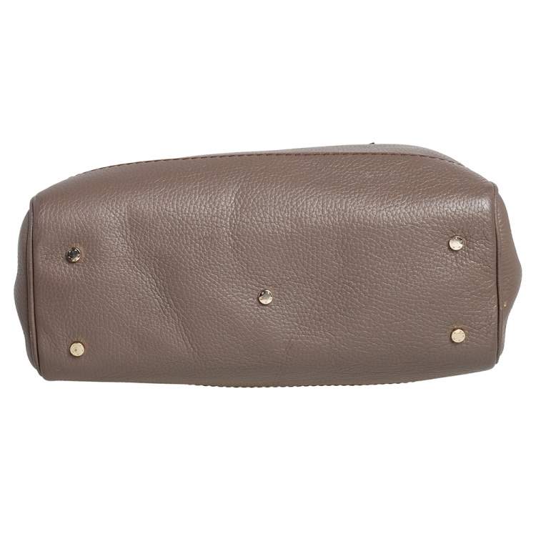 Pre Owned Aigner Dark Beige Leather Middle Zip Tote