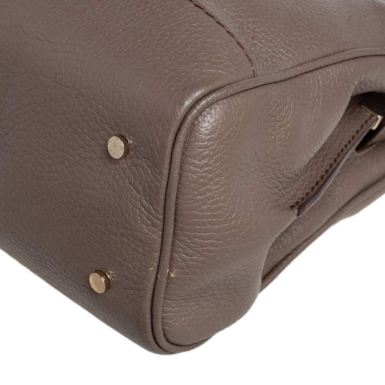 Pre Owned Aigner Dark Beige Leather Middle Zip Tote