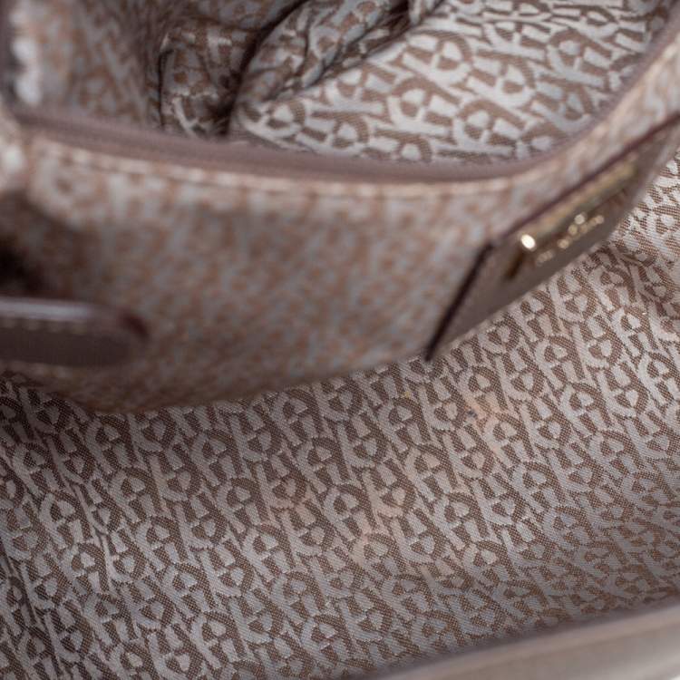 Pre Owned Aigner Dark Beige Leather Middle Zip Tote