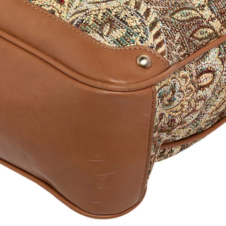 Pre Owned Aigner Beige Printed Canvas And Leather Zip Tote
