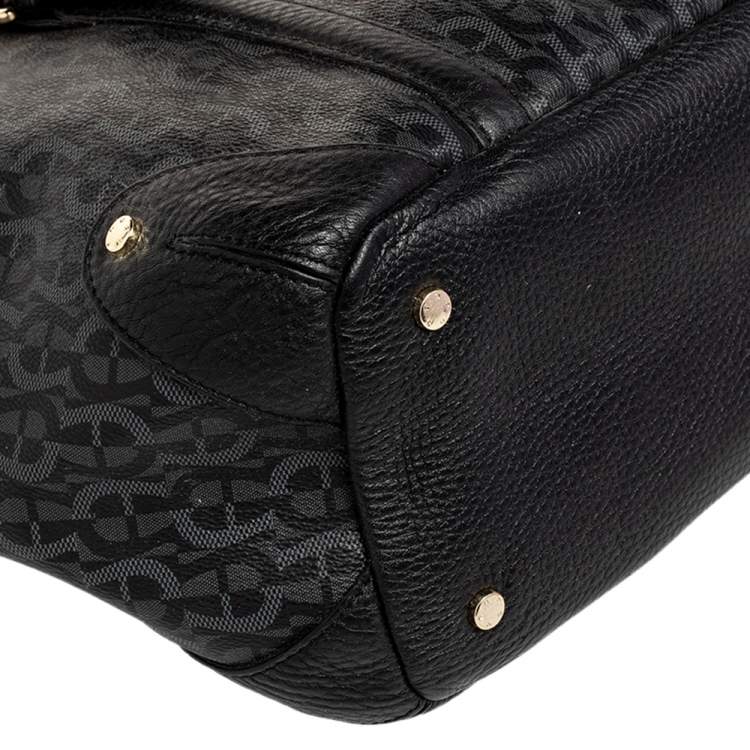 Pre Owned Aigner Black/Grey Signature Coated Canvas And Leather Tote