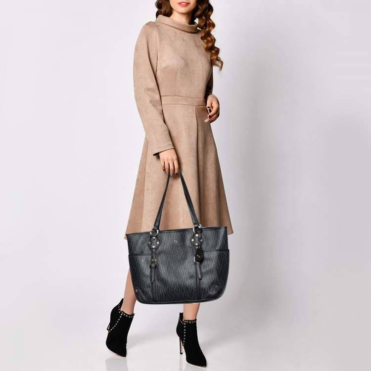 Pre Owned Aigner Black/Grey Signature Coated Canvas And Leather Tote
