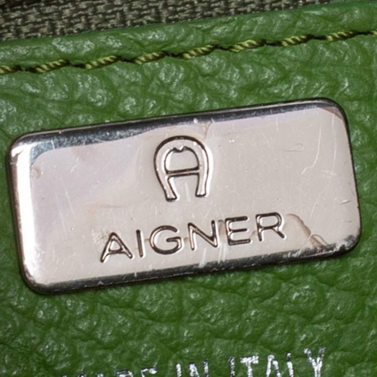 Pre Owned Aigner Green Grained Leather Cybill Tote