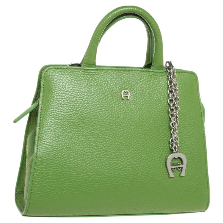 Pre Owned Aigner Green Grained Leather Cybill Tote