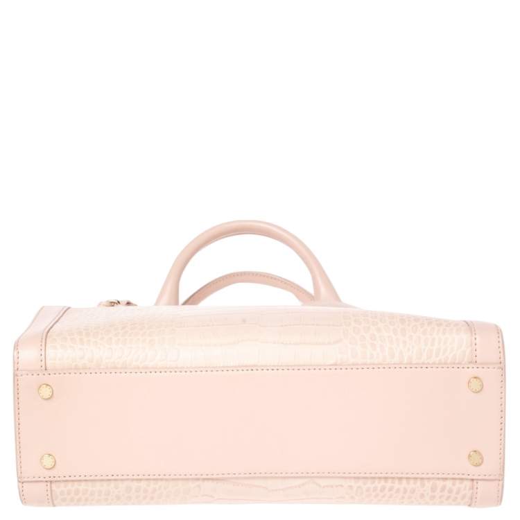 Pre Owned Aigner Pale Pink Crocodile Embossed Leather Cavallina Tote