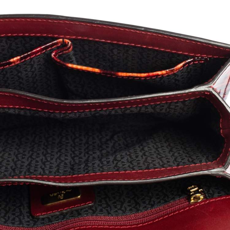Pre Owned Aigner Red/Peach Leopard Print Patent Leather Flap Chain Shoulder Bag