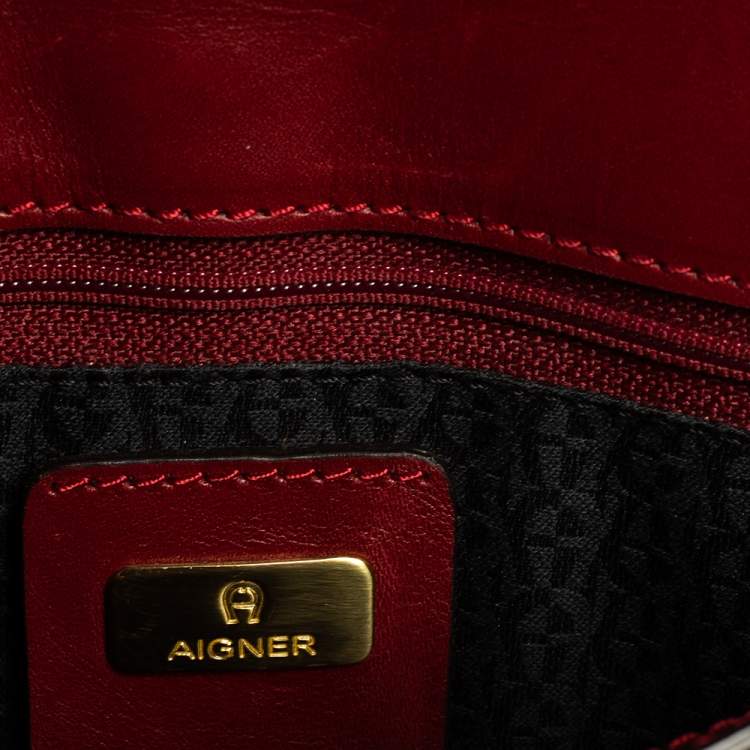 Pre Owned Aigner Red/Peach Leopard Print Patent Leather Flap Chain Shoulder Bag