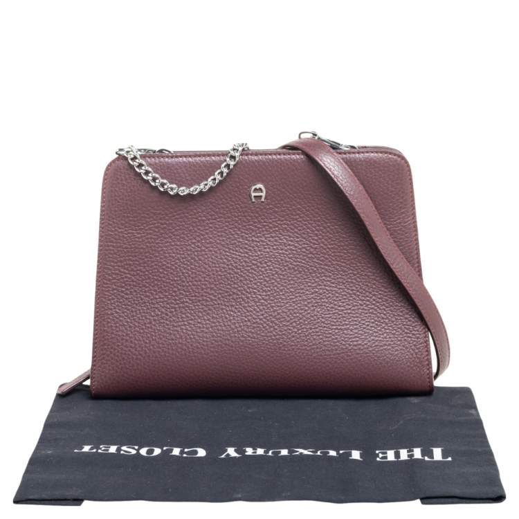 Pre Owned Aigner Burgundy Grained Leather Chain Shoulder Bag