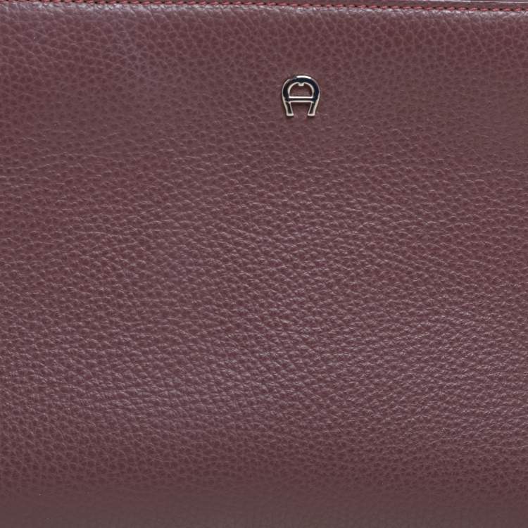 Pre Owned Aigner Burgundy Grained Leather Chain Shoulder Bag