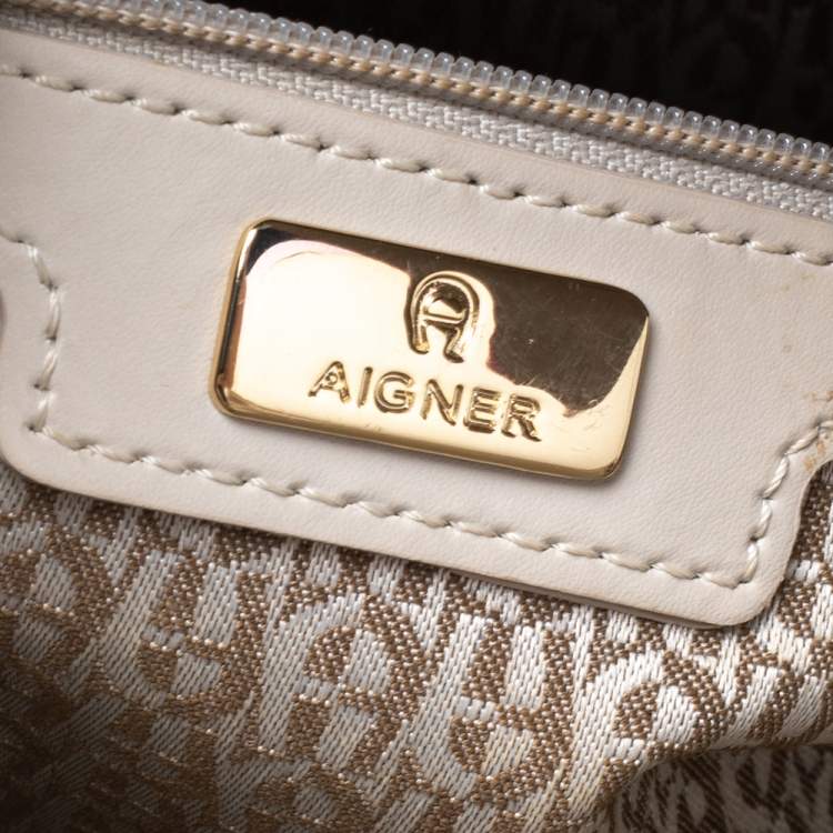 Pre Owned Aigner Grey Leather Tote