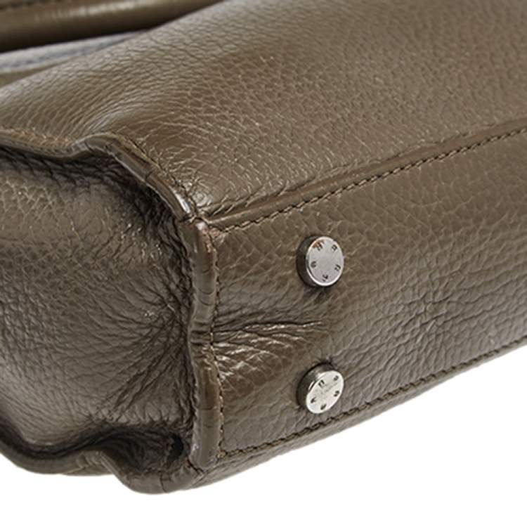 Pre Owned Aigner Dark Beige Grained Leather Cybill Tote