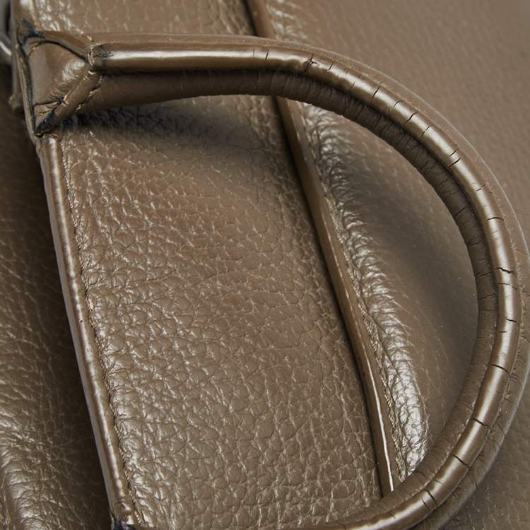 Pre Owned Aigner Dark Beige Grained Leather Cybill Tote