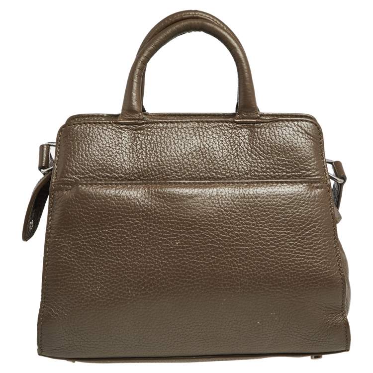 Pre Owned Aigner Dark Beige Grained Leather Cybill Tote