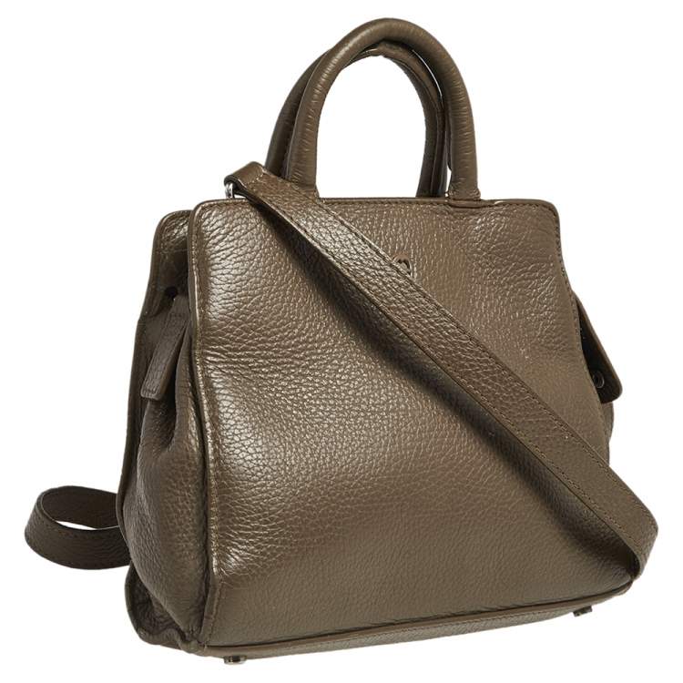 Pre Owned Aigner Dark Beige Grained Leather Cybill Tote