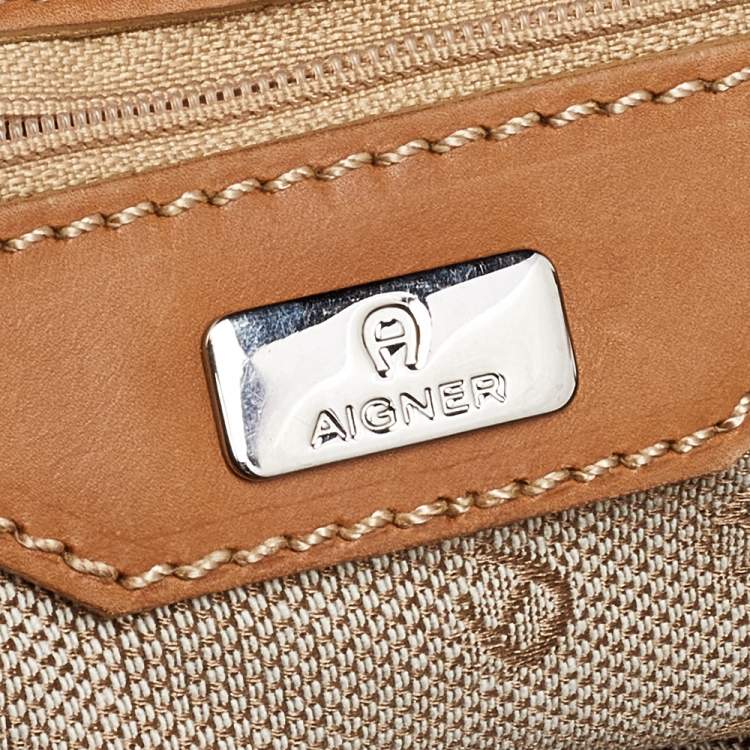 Pre Owned Aigner Beige/Cream Canvas And Leather Baguette