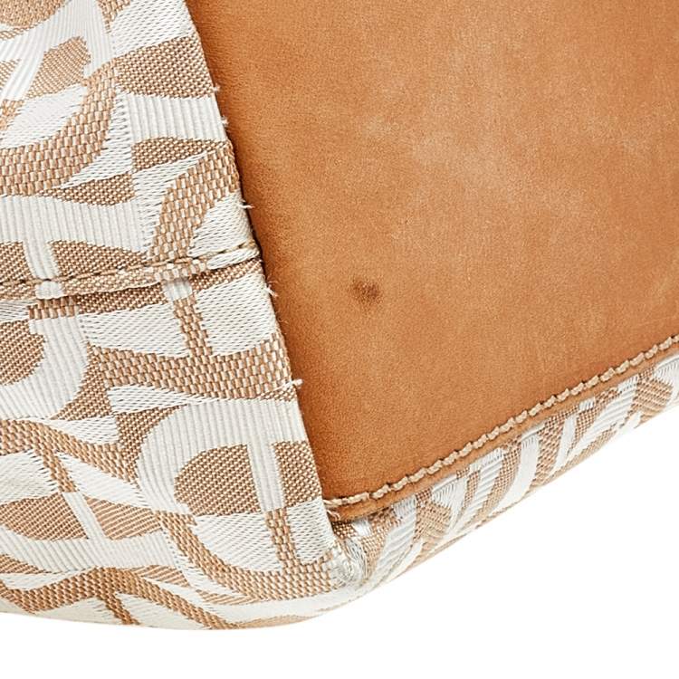Pre Owned Aigner Beige/Cream Canvas And Leather Baguette