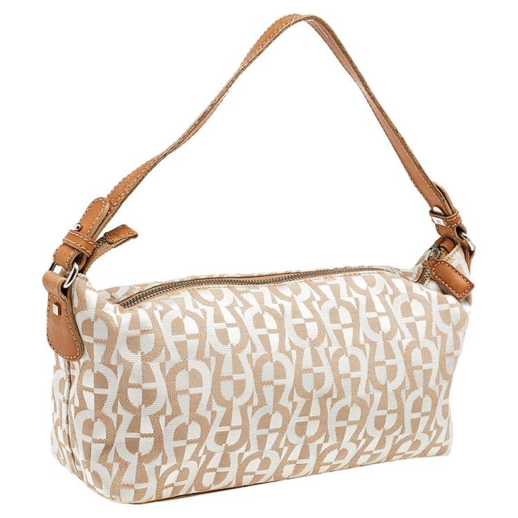 Pre Owned Aigner Beige/Cream Canvas And Leather Baguette