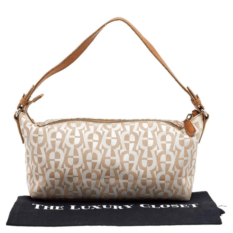 Pre Owned Aigner Beige/Cream Canvas And Leather Baguette