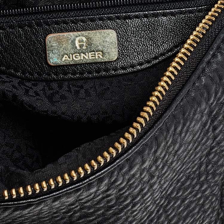 Pre Owned Aigner Black Leather Hobo