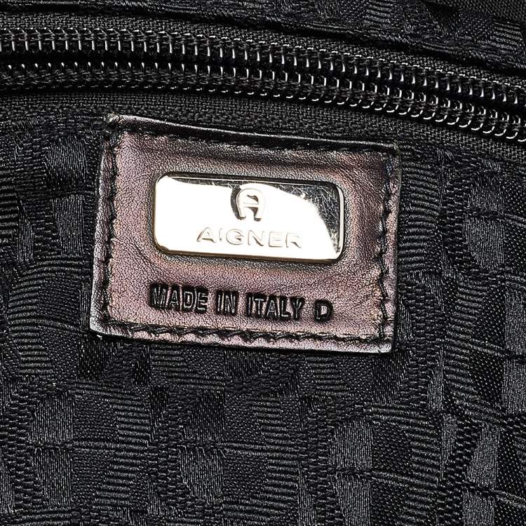 Pre Owned Aigner Black Fabric and Leather Cage Tote