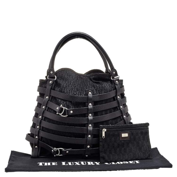 Pre Owned Aigner Black Fabric and Leather Cage Tote