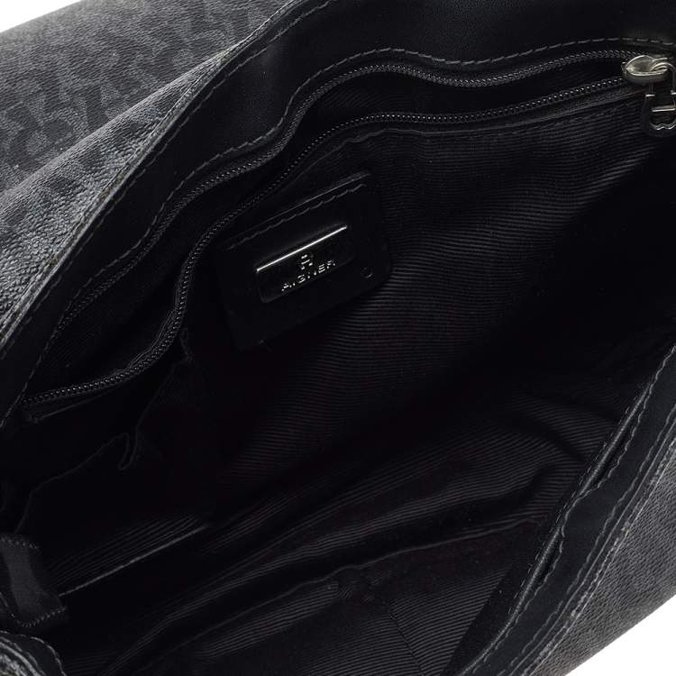 Pre Owned Aigner Grey/Black Signature Coated Canvas And Leather Flap Messenger Bag
