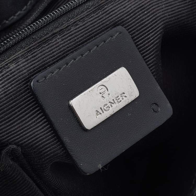 Pre Owned Aigner Grey/Black Signature Coated Canvas And Leather Flap Messenger Bag
