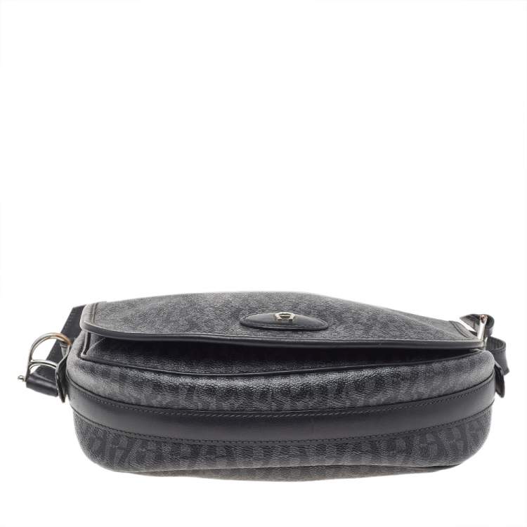Pre Owned Aigner Grey/Black Signature Coated Canvas And Leather Flap Messenger Bag