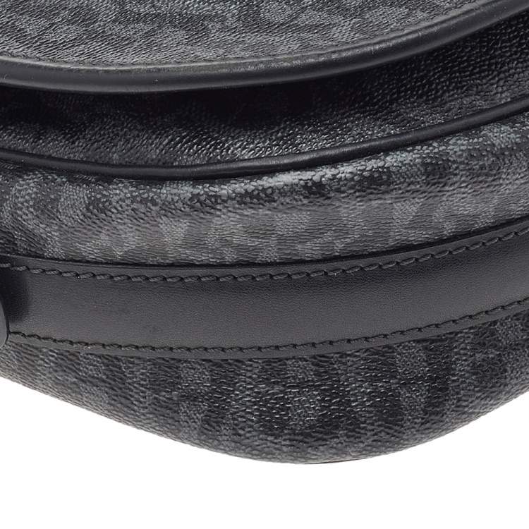 Pre Owned Aigner Grey/Black Signature Coated Canvas And Leather Flap Messenger Bag