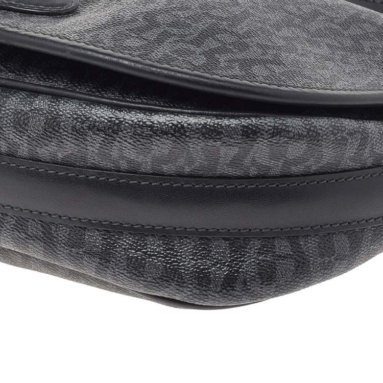 Pre Owned Aigner Grey/Black Signature Coated Canvas And Leather Flap Messenger Bag