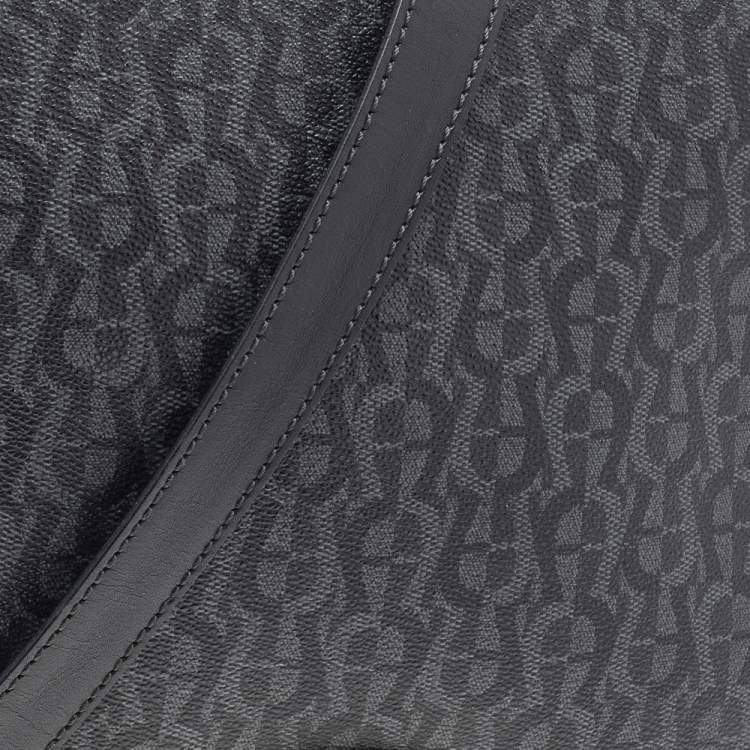 Pre Owned Aigner Grey/Black Signature Coated Canvas And Leather Flap Messenger Bag