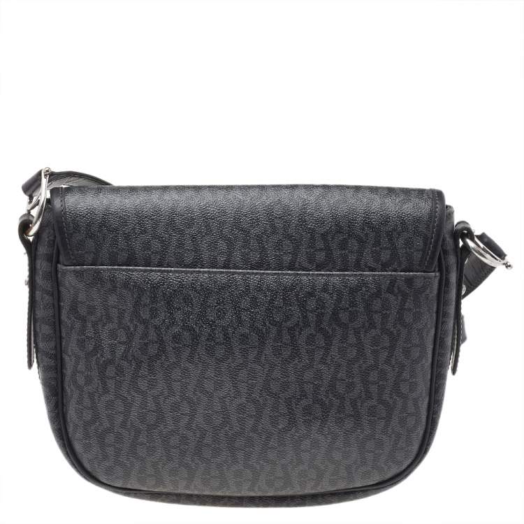 Pre Owned Aigner Grey/Black Signature Coated Canvas And Leather Flap Messenger Bag