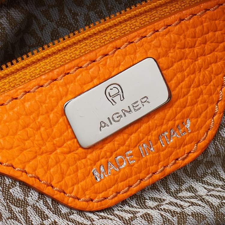 Pre Owned Aigner Orange Leather Cybill Tote