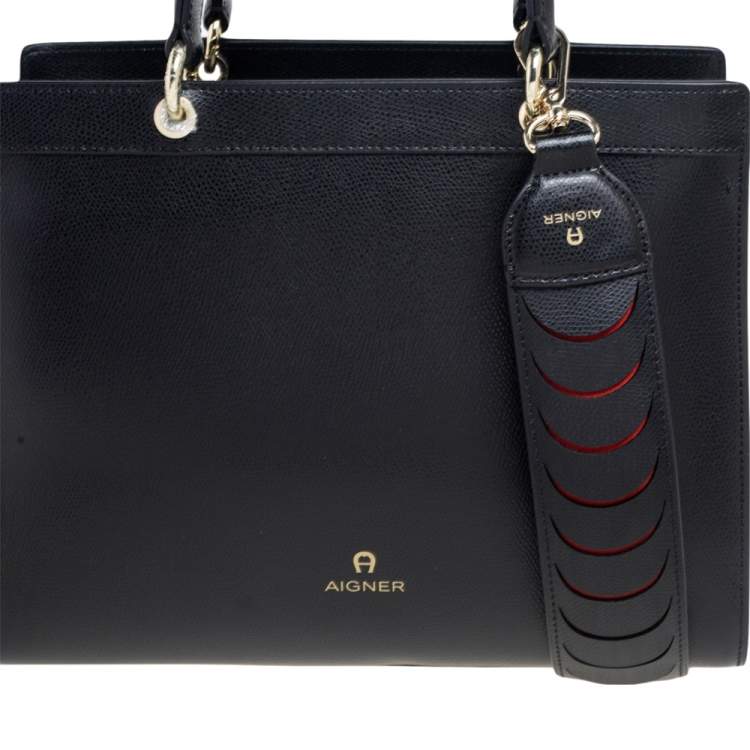 Pre Owned Aigner Black Leather Medium Carol Tote