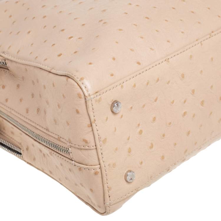 Pre Owned Aigner Beige Ostrich Embossed Leather Double Zip Satchel