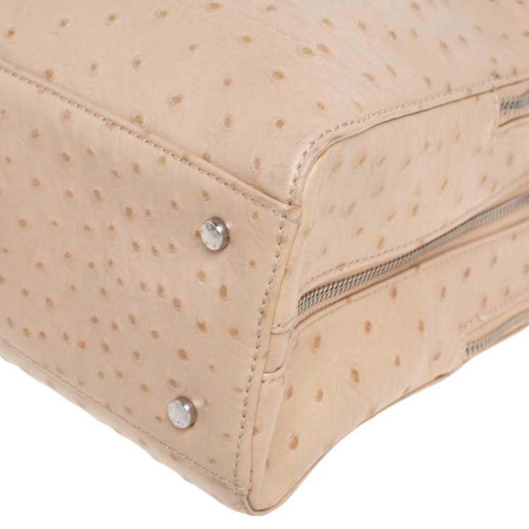 Pre Owned Aigner Beige Ostrich Embossed Leather Double Zip Satchel