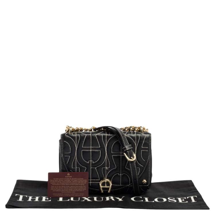 Pre Owned Aigner Black Leather Diadora Shoulder Bag