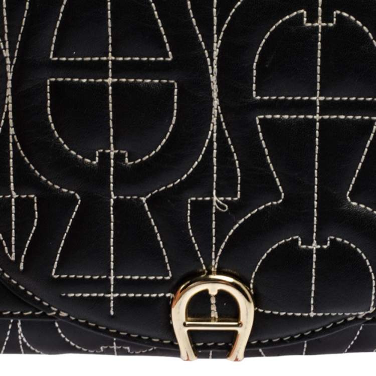 Pre Owned Aigner Black Leather Diadora Shoulder Bag
