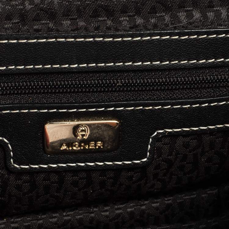 Pre Owned Aigner Black Leather Diadora Shoulder Bag