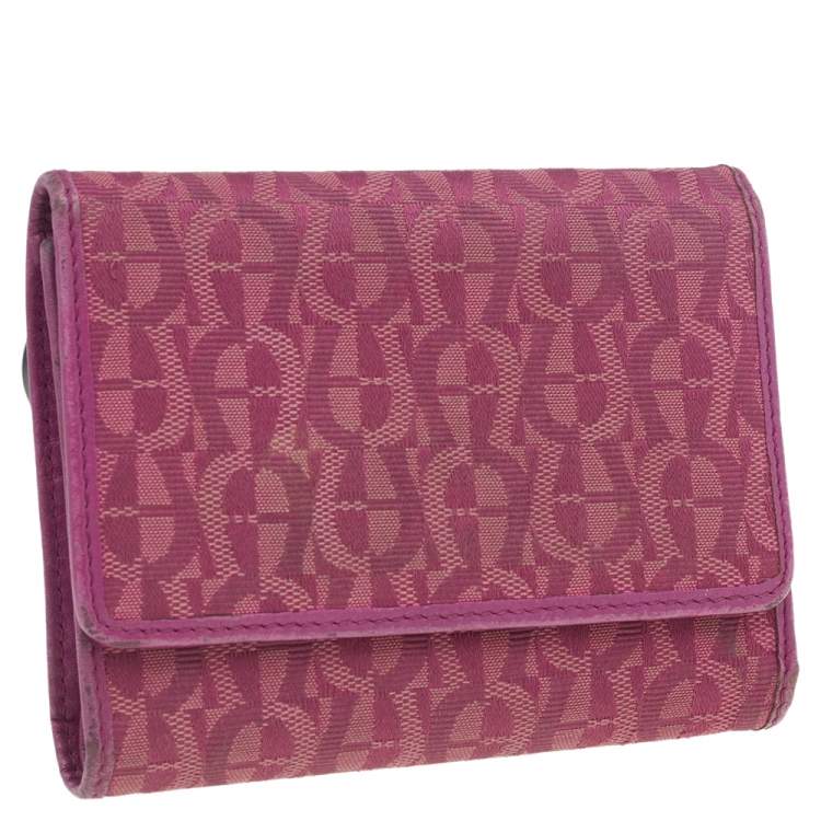 Pre Owned Aigner Magenta Signature Canvas and Leather Trifold Wallet