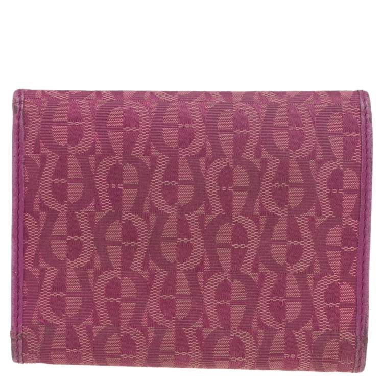 Pre Owned Aigner Magenta Signature Canvas and Leather Trifold Wallet