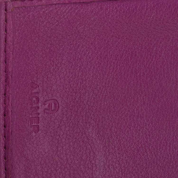 Pre Owned Aigner Magenta Signature Canvas and Leather Trifold Wallet