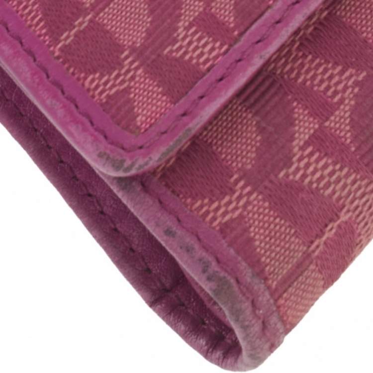 Pre Owned Aigner Magenta Signature Canvas and Leather Trifold Wallet