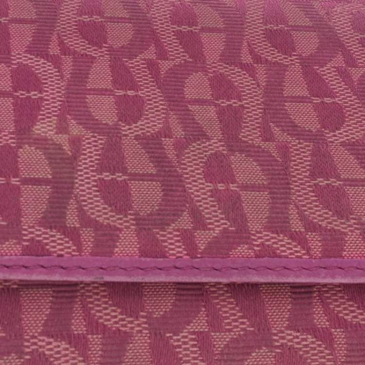 Pre Owned Aigner Magenta Signature Canvas and Leather Trifold Wallet