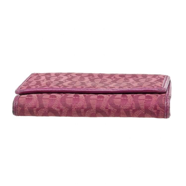 Pre Owned Aigner Magenta Signature Canvas and Leather Trifold Wallet