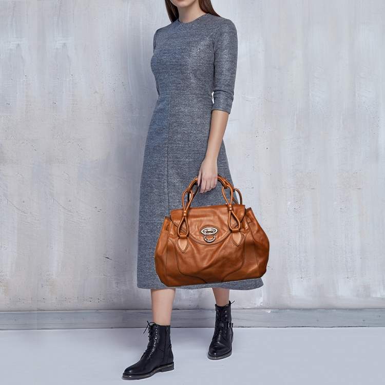 Pre Owned Aigner Brown Leather Flap Satchel